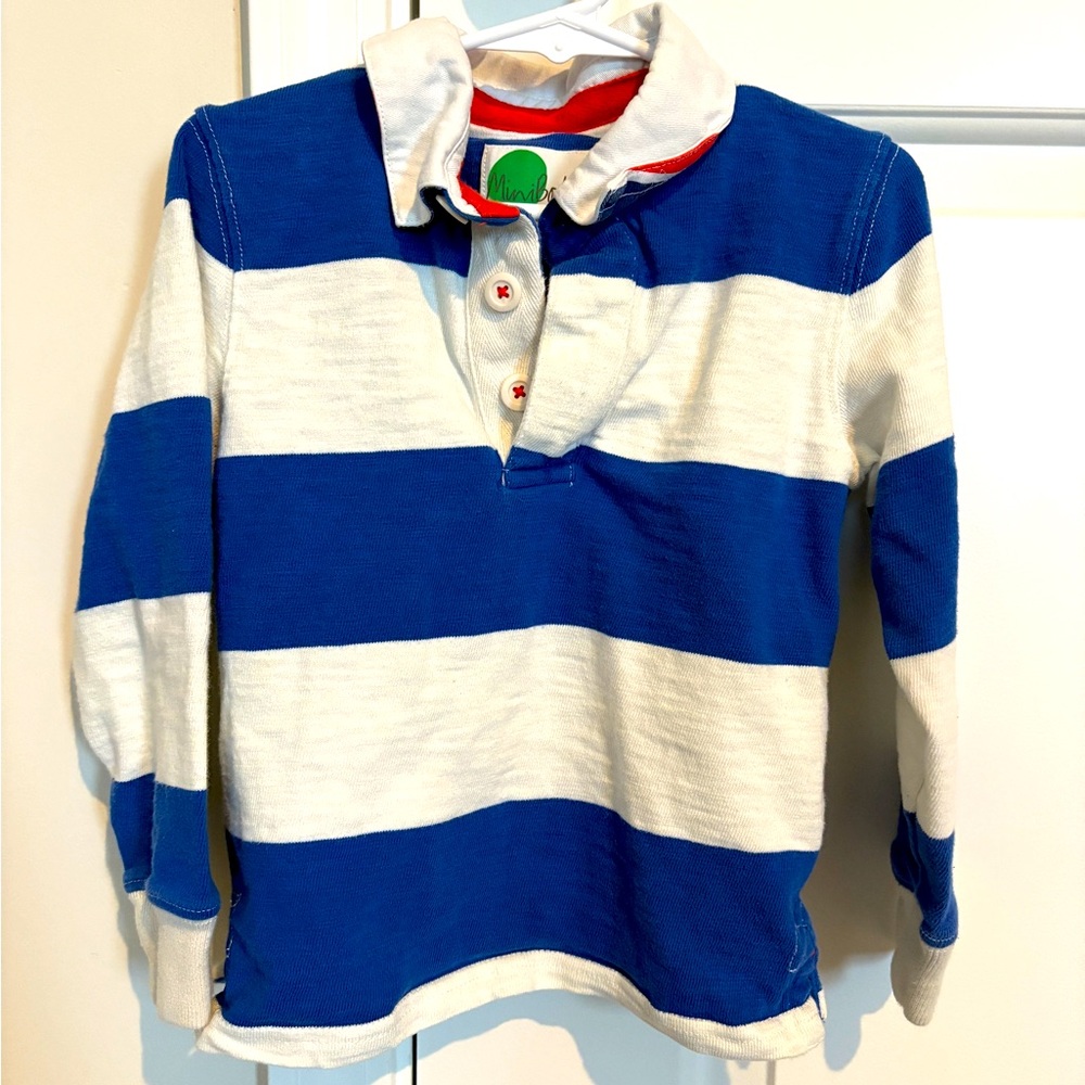 Mini Boden Blue and White Striped Polo size 3/4